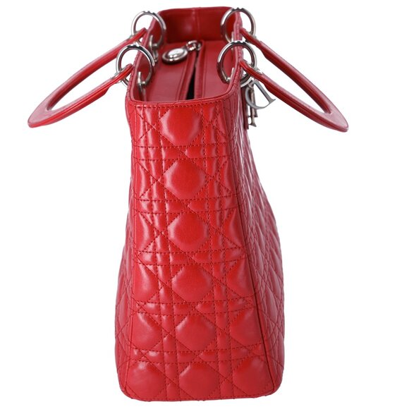 Christian Dior Lady Dior Large Bag Handbag Red Lambskin Quilted - Picture 7 of 10